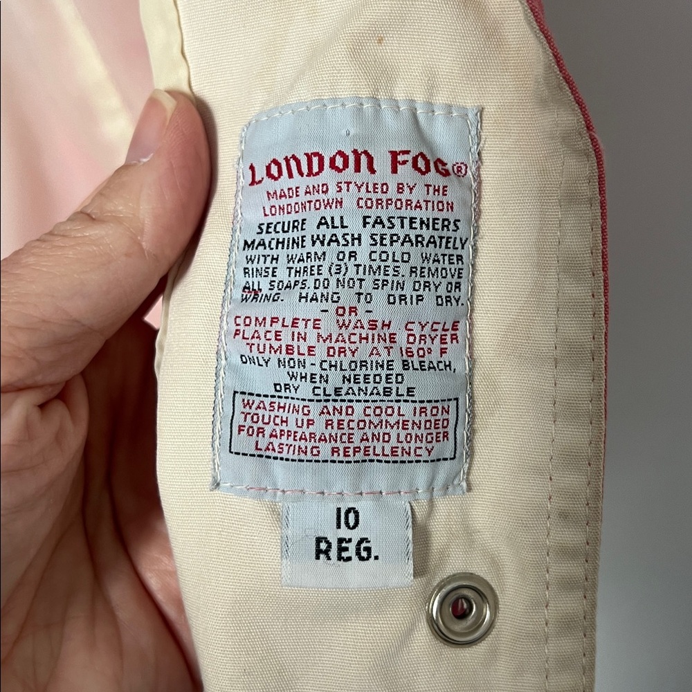 Vtg London Fog Pink Hooded Rain Jacket Women’s Size 10 Mid‑Length Streetwear - Picture 3 of 6